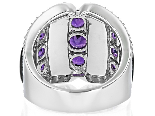 Pre-Owned 1.46ctw Amethyst, Freeform Abalone Shell With .86ctw White Zircon Rhodium Over Silver Ring - Size 7