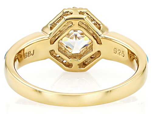 Pre-Owned 1.84ct Asscher Cut Strontium Titanate, Turquoise 0.20ctw Zircon 18k Gold Over Sterling Sil - Size 7