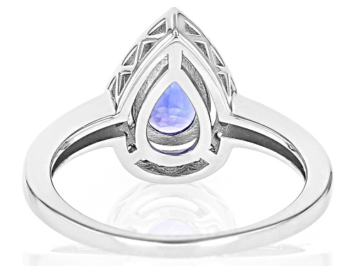 Pre-Owned 1.11ct Pear Shaped Tanzanite With 0.04ctw White Zircon Rhodium Over Sterling Silver Ring - Size 8