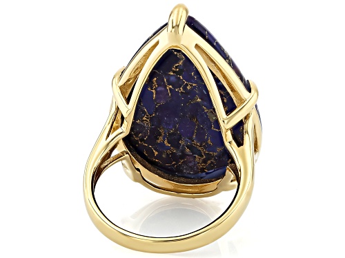 Pre-Owned 30x20mm Purple Turquoise 18K Yellow Gold Over Sterling Silver Solitaire Ring - Size 8