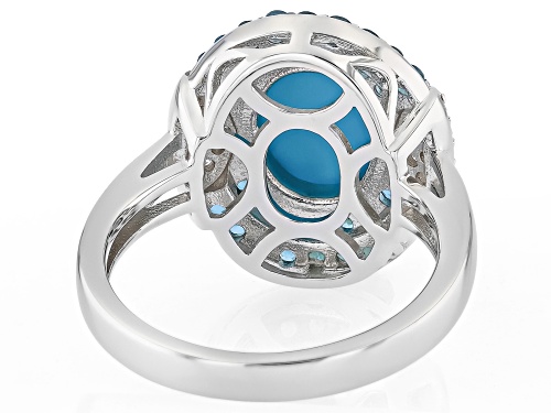 Pre-Owned Sleeping Beauty Turquoise with 0.66ctw Topaz & Prazana® Lab-Grown Diamonds Rhodium Over Si - Size 6