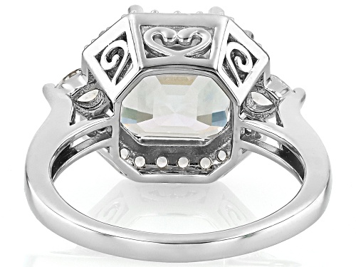 Pre-Owned 5.04ct Square Asscher Cut, .36ctw Round, .29ctw Pear Shape Lab Sapphire Rhodium Over Silve - Size 8