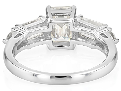 Pre-Owned 3.57ctw Emerald Cut Strontium Titanate With 0.27ctw White Zircon Rhodium Over Silver Ring - Size 9