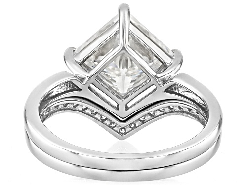 Pre-Owned Moissanite Fire® 3.01ctw DEW Square Princess cut and Round Brilliant Platineve® Ring and B - Size 7