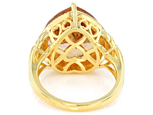 Pre-Owned 7.57ct Champagne Quartz With 0.09ctw White Zircon 18k Yellow Gold Over Sterling Silver Rin - Size 6