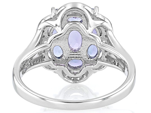 Pre-Owned 1.20ctw Oval Tanzanite With .56ctw Round White Zircon Rhodium Over Sterling Silver Ring - Size 5