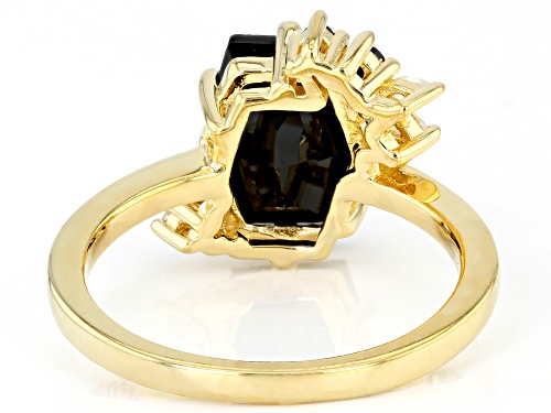 Pre-Owned 3.21ctw Black Spinel with 0.11ctw White Zircon 18k Yellow Gold Over Sterling Silver Ring - Size 9