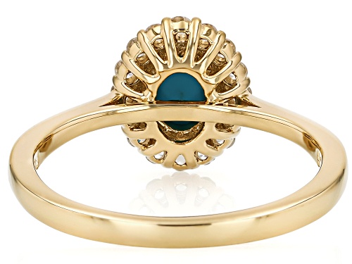 Pre-Owned 8x6mm Sleeping Beauty Turquoise With 0.30ctw White Zircon 18k Yellow Gold Over Silver Halo - Size 10