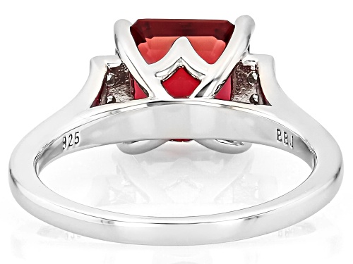 Pre-Owned 3.20ct Square Emerald Cut Lab Created Bixbite With .10ctw White Zircon Rhodium Over Silver - Size 7