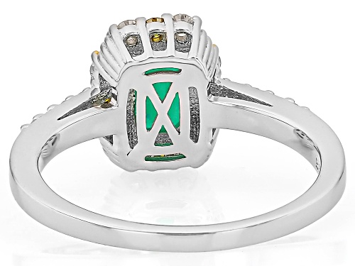 Pre-Owned 0.85ct Zambian Emerald With 0.27ctw Prazana® Lab Grown Diamond Rhodium 18k Gold Over Silve - Size 6