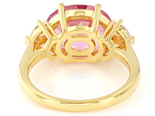 Pre-Owned 5.00ct Pink Topaz with 0.68ctw Moissanite Fire® 18K Yellow Gold Over Sterling Silver Ring - Size 7