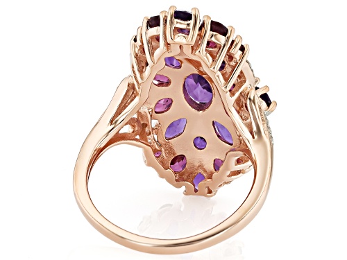 Pre-Owned 2.14ctw Amethyst With 1.84ctw Rhodolite & 0.16ctw White Zircon 18k Rose Gold Over Silver R - Size 8