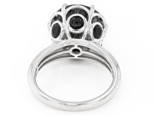 Pre-Owned 5.10ct Black Tourmalinated Quartz With 1.17ctw Black Spinel Rhodium Over Sterling Silver R - Size 7