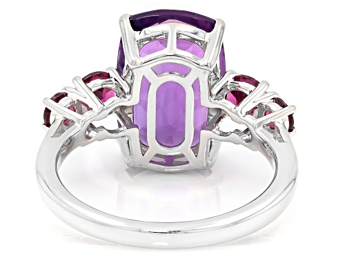 Pre-Owned 3.82ct Canela Amethyst with 0.82ctw Raspberry Rhodolite Rhodium Over Sterling Silver Ring - Size 5