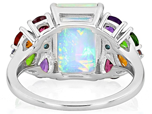 Pre-Owned 1.87ct Ethiopian Opal with 1.06ctw Multi Gemstone Rhodium Over Sterling Silver Ring - Size 7
