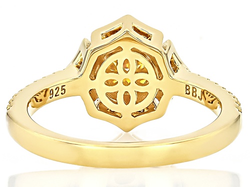 Pre-Owned MOISSANITE FIRE® & YELLOW MOISSANITE 1.10CTW DEW ROUND 14K YELLOW GOLD OVER SILVER RING - Size 9