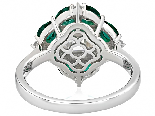 Pre-Owned Moissanite Fire® 1.93ctw DEW Asscher Cut And Round With Lab Created Emerald Platineve® Rin - Size 8