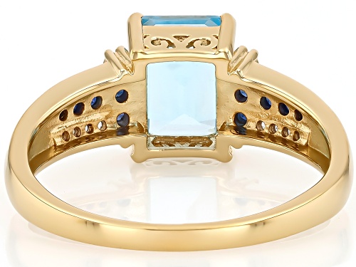 Pre-Owned 2.70ct Glacier Topaz™ with 0.28ctw Lab Blue & White Sapphire 18k Yellow Gold Over Silver R - Size 6