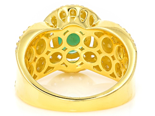 Pre-Owned 1.90ct Oval Emerald With 1.35ctw Round White Zircon 18k Gold Over Sterling Silver Ring - Size 6
