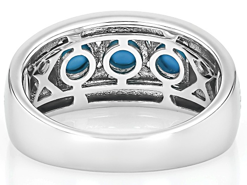 Pre-Owned 5mm Round Cabochon Sleeping Beauty Turquoise Rhodium Over Sterling Silver 3-Stone Mens Rin - Size 9