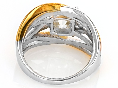 Pre-Owned Moissanite Platineve with 14k Yellow Gold and Rose Gold Over Silver crossover Ring 1.80ct - Size 6
