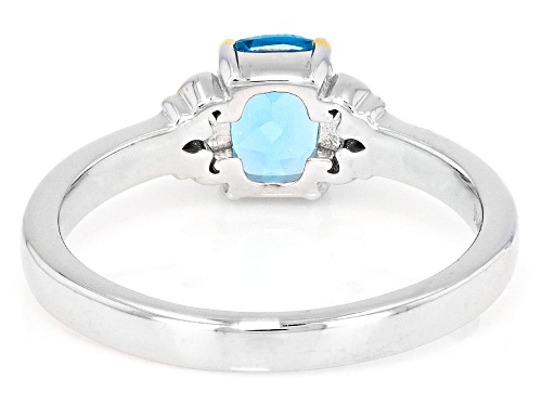 Pre-Owned 1.02ct Swiss Blue Topaz with 0.02ctw Prazana® Lab Grown Diamonds Rhodium & 18k Gold Over S - Size 6