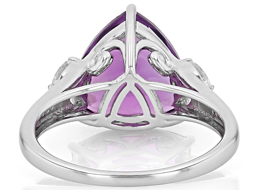 Pre-Owned 4.67ct Canela Amethyst with 0.41ctw Prazana® Lab Grown Diamonds & Zircon Rhodium Over Silv - Size 12