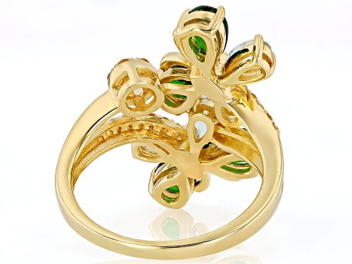 Pre-Owned 1.70ctw Chrome Diopside with 4.28ctw Glacier Topaz™ and Citrine 18K Yellow Gold Over Silve - Size 10