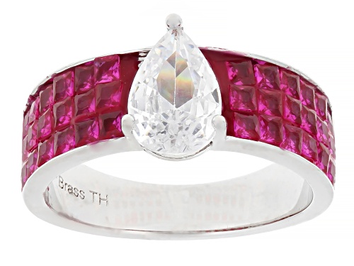 Pre-Owned Bella Luce® 3.95ctw Ruby and White Diamond Simulants Rhodium Over Brass Ring and Earring S