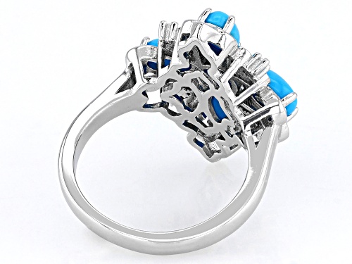 Pre-Owned Blue Sleeping Beauty Turquoise with 0.07ctw White Zircon Rhodium Over Sterling Silver Ring - Size 8