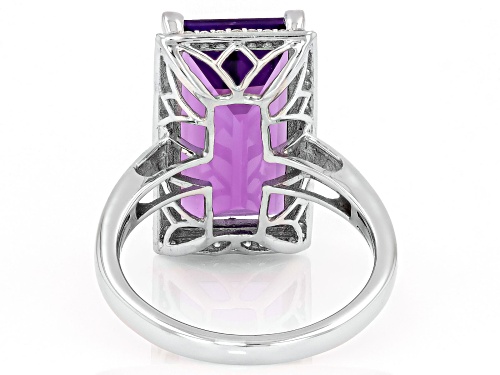 Pre-Owned 7.23ct Baguette Canela Amethyst with .01ctw White Zircon Rhodium Over Sterling Silver Ring - Size 8