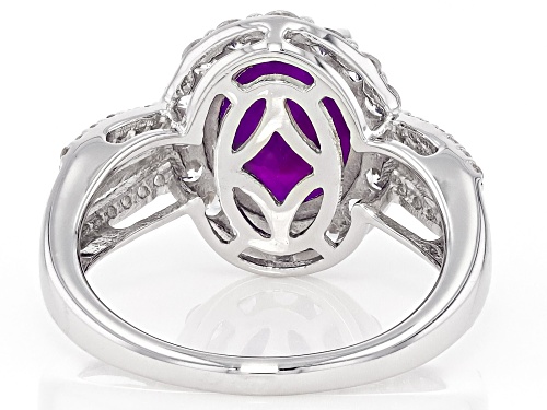 Pre-Owned 1.366ct Purple Ethiopian Opal With 0.74ctw White Zircon Rhodium Over Sterling Silver Ring - Size 7