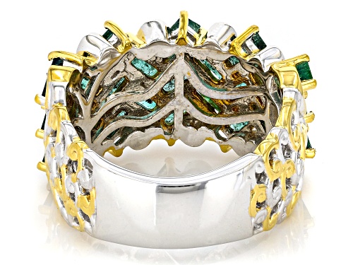 Pre-Owned 2.84ctw Baguette Grizzly Emerald Rhodium & 24k Yellow Gold Over Palladium Sterling Silver - Size 8