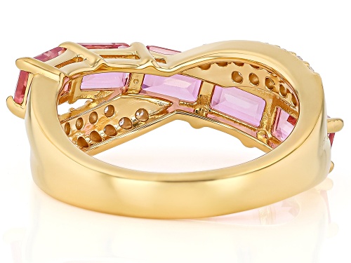 Pre-Owned 2.89Ctw Pink Topaz with 0.31Ctw White Moissanite 18K Yellow Gold Over Sterling Silver Ring - Size 10
