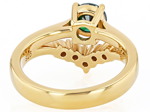 Pre-Owned MOISSANITE FIRE® AND GREEN MOISSAINITE 1.10CTW DEW ROUND 14K YELLOW GOLD OVER SILVER RING - Size 8