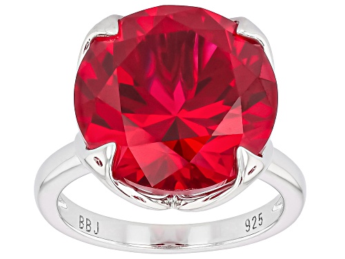 Pre-Owned 41.00ctw Round Lab Created Ruby Rhodium Over Silver Set of Ring, Earrings and Pendant with