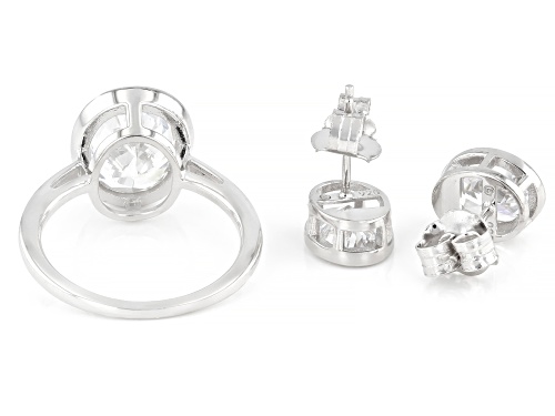 Pre-Owned Bella Luce® 11.42ctw White Diamond Simulant Platinum Over Sterling Silver Ring and Earring