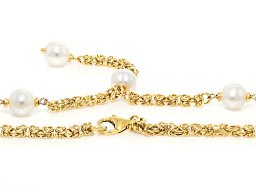 Pre-Owned 8-10mm White Cultured Freshwater Pearl 18k Gold Over Bronze 24 Inch Station Necklace - Size 24