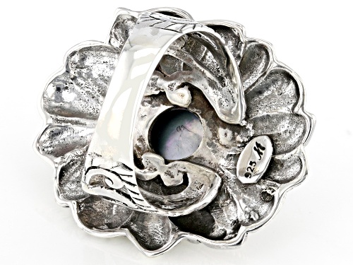Pre-Owned Artisan Collection of Bali™ 13x9mm Blue Cultured Mabe Pearl Sterling Silver Leaf & Dragonf - Size 12