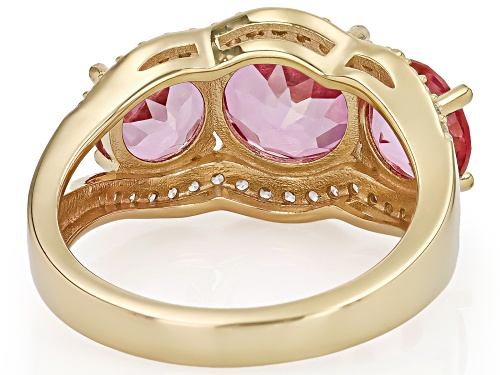 Pre-Owned 5.94ctw Pink Topaz With 0.30ctw White Zircon 18k Yellow Gold Over Sterling Silver Ring - Size 8