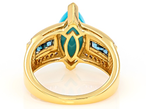 Pre-Owned Sleeping Beauty Turquoise with 1.01ctw London Blue Topaz & White Zircon 18k Yellow Gold Si - Size 8