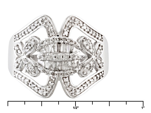 Park Avenue™ .45ctw Round And Baguette White Diamond 14k White Gold Cluster Ring - Size 7