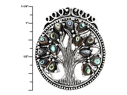 Pacific Style™ 4x3mm Pear Shape Abablone Shell Sterling Silver Tree Of Life Ring - Size 7
