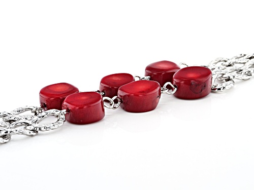 Pacific Style™ Free-Form Red Sponge Coral, Rhodium Over Silver 6-Stone Double Strand Bracelet - Size 8
