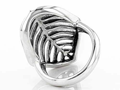 Pacific Style™ Rhodium Over Sterling Silver Open Leaf Design Ring - Size 7