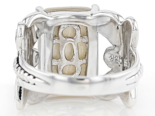 Pacific Style™ 14x10mm Rectangular Mother-of-Pearl Rhodium Over Sterling Silver Dragonfly Ring - Size 9