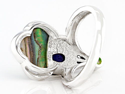 Pacific Style™ Abalone Shell, Lapis, & 0.07ct Chrome Diopside Sterling Silver Peacock Feather Ring - Size 10