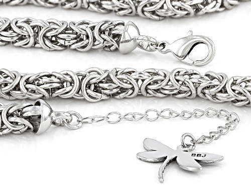 Pacific Style™ Rhodium Over Brass Byzantine Chain With Dragonfly Charm Necklace - Size 18