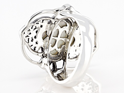 Pacific Style™ Mother-of-Pearl Sterling Silver Filigree Design Ring - Size 8