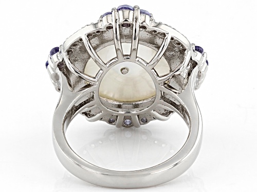 Pacific Style™ White Mother-of-Pearl, 0.99ctw Tanzanite & White Zircon Rhodium Over Silver Ring - Size 8
